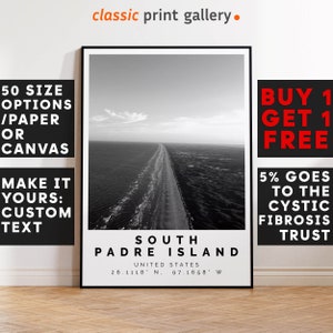South Padre Island Poster Black and White Print, South Padre Island Wall Art, South Padre Island Travel Photo, South Padre Island Map, 4135
