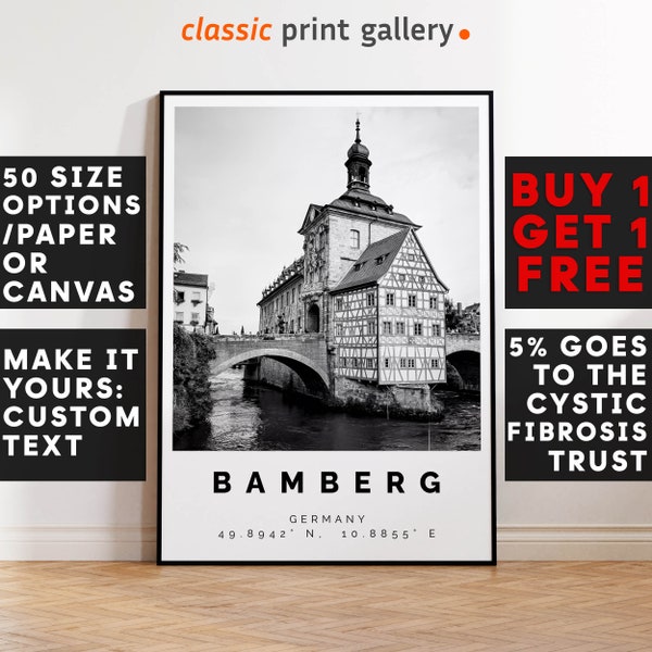 Bamberg Poster Black and White Print, Bamberg Wall Art, Bamberg Photo Print, Bamberg Gift Travel Decor,Germany,6357