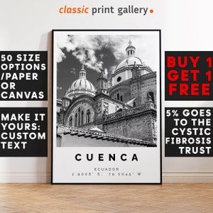 Cuenca Poster Black and White Print, Cuenca Wall Art, Cuenca Travel Poster Photo, Cuenca Map, Ecuador Poster, Ecuador Print, 3327a