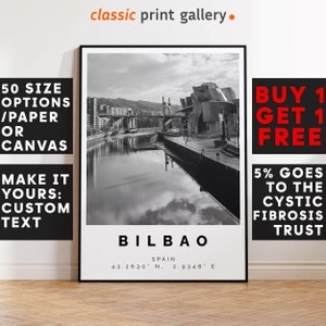 Bilbao Poster Black and White Print, Bilbao Wall Art, Bilbao Travel Poster, Bilbao Photo Print, Basque Country, Spain, 3117