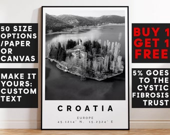 Croatia Poster Black and White Print, Croatia Wall Art, Croatia Travel Photo, Croatia Map, Adriatic Poster, Adriatic Print, 4590