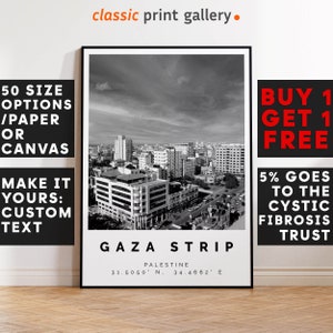 Gaza Poster Black and White Print, Gaza Wall Art, Gaza Travel Poster Photo, Palestine Map, Palestine Poster, Sri Lanka Print, 3465