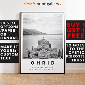 Ohrid Poster Black and White Print, Ohrid Wall Art, Ohrid Travel Photo, Ohrid Map, North Macedonia Poster, Macedonia Print, 4490