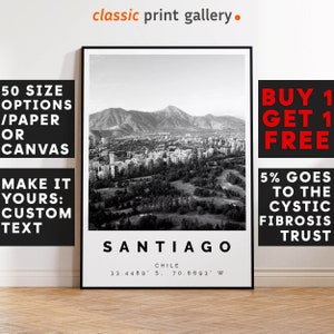Santiago Chile Poster Black and White Print, Santiago Wall Art, Santiago Travel Photo, Santiago Map, Chile Poster, Chile Print, 4225