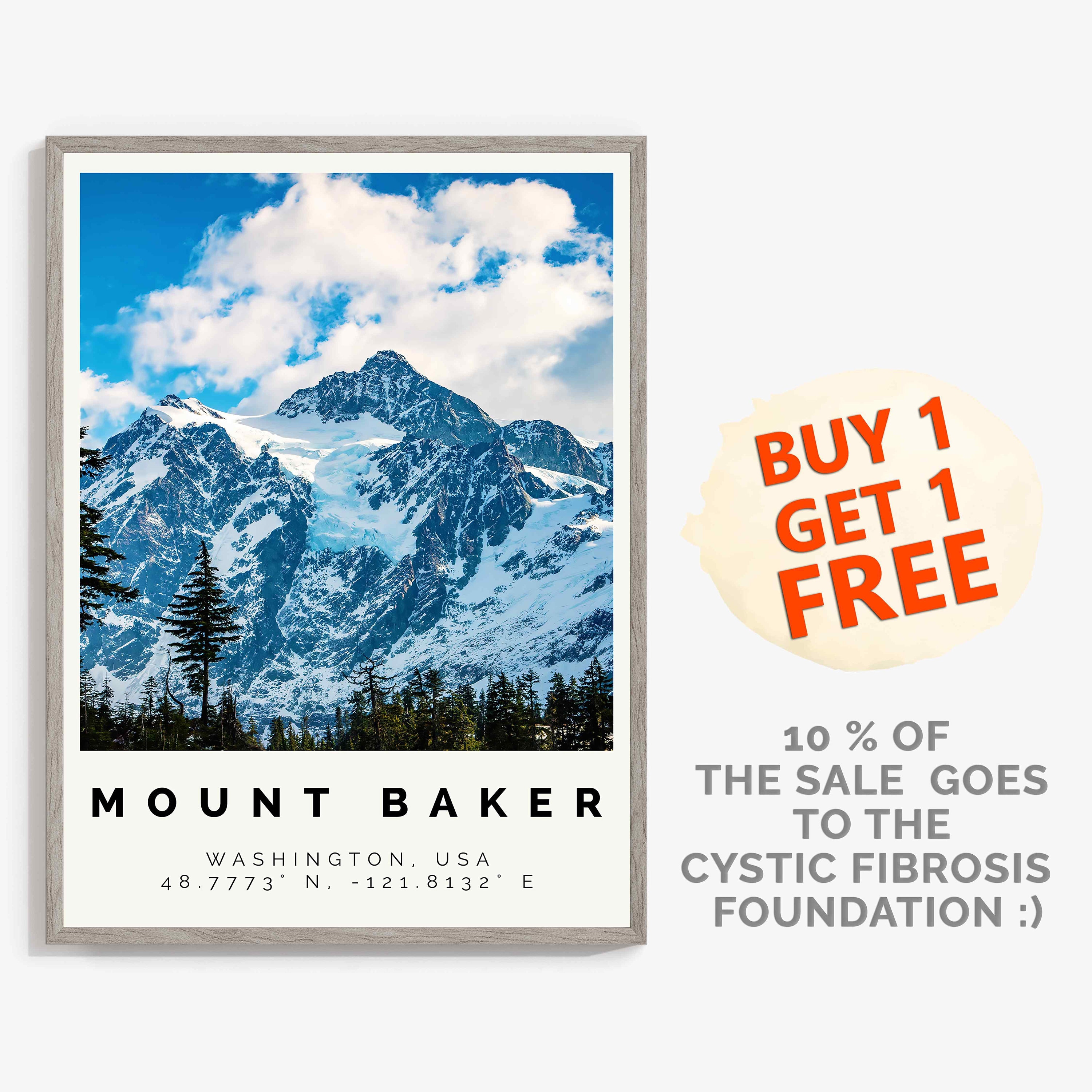 Mount Baker Poster Colorful Print Mount Baker Wall Art Mount Etsy