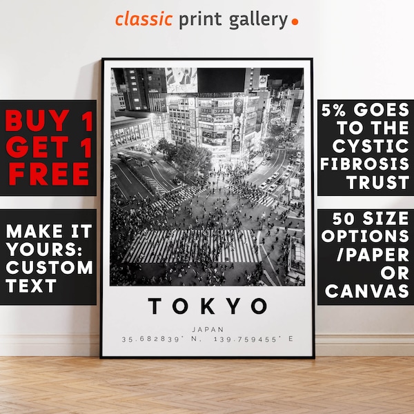 Tokyo print, Tokyo kunst aan de muur, Tokyo zwart-wit poster, gepersonaliseerde verjaardag reizen cadeau aanwezig fotografie artwork Japan 12620a1