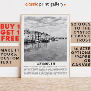 Weymouth Print, Weymouth Wall Art, Weymouth Black and White Poster, Personalized Birthday Travel Gift Present Photography England 12382a1