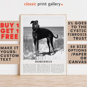 Doberman Print, Doberman Wall Art Poster, Black White Classroom Teacher Gift Present Kids Room Nursery Photography Biology Art 14620a