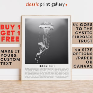 Jellyfish Print, Jellyfish Wall Art Poster, Black White Classroom Teacher Gift Present Kids Room Nursery Photography Biology Art 14698a