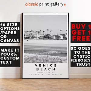 Venice Beach Poster Black and White Print, Venice Beach Wall Art, Venice Beach Travel Poster, Venice Beach Photo Print, California,USA,4748