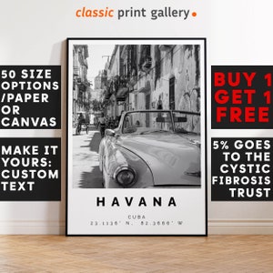 Havana Poster Black and White Print, Havana Wall Art, Havana Travel Photo, Havana Map, Cuba Poster, Cuba Print, 3549