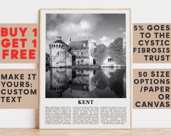 Kent Print, Kent Wall Art, Kent Black and White Poster, Personalized Birthday Travel Gift Present Photography  Artwork, UK 11839a