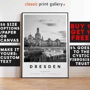 Dresden Poster Black and White Print, Dresden Wall Art, Dresden Travel Poster Photo, Dresden Map, Germany, East Germany Print, 3386
