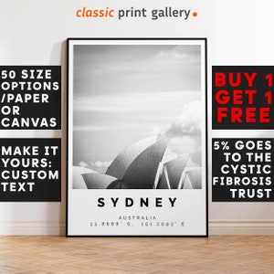 Sydney Poster Black and White Print, Sydney Wall Art, Sydney Travel Photo, Sydney Map, Australia Poster, Australia Print, 4083b