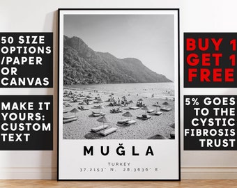 Mugla Poster Black and White Print, Mugla Wall Art, Mugla Travel Poster, Mugla Photo Print, Aegean, Menteşe, Turkey,5409