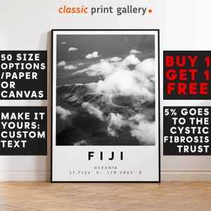 Fiji Poster Black and White Print, Fiji Wall Art, Fiji Travel Poster Photo, Fiji Map, Pacific Ocean, Island Beach Coast Art Print, 3437