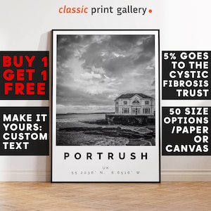 Portrush Print,Portrush Wall Art,Portrush Black and White Poster,Personalized Birthday Beach Travel Gift Coastal Photography Uk 15667a
