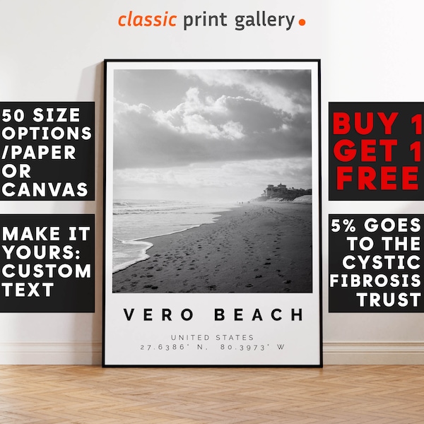 Vero Beach Poster Black and White Print, Vero Beach Wall Art, Vero Beach Travel Poster, Vero Beach Photo Print, Florida, USA,4970