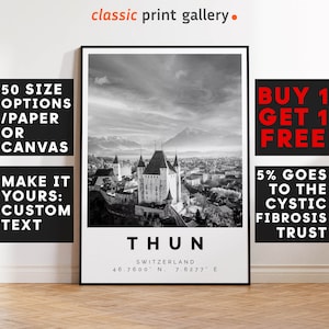 Thun Poster Black and White Print, Thun Wall Art, Thun Travel Poster, Thun Photo Print,Switzerland,6025