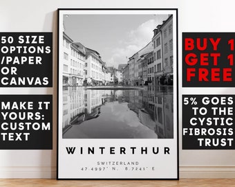 Winterthur Poster Black and White Print, Winterthur Wall Art, Winterthur Travel Poster, Winterthur Photo Print,Switzerland,6022