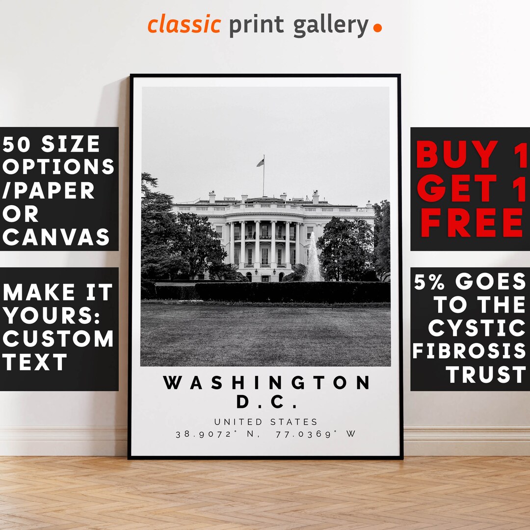 Washington D.C. Poster Black and White Print, Washington DC Wall Art