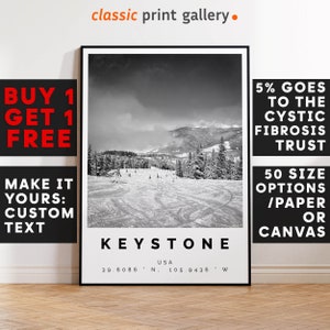 Skiing Print,Keystone Print,Keystone Wall Art,Keystone Black and White Poster,Winter Travel Present,Mountain Wall Art,Usa 14873a