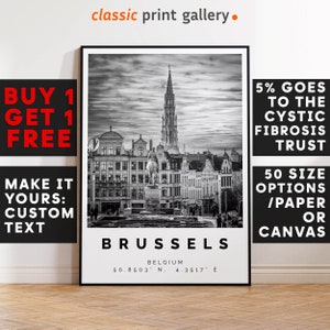 Brussels Print,Brussels Wall Art,Brussels Black and White Poster,Personalized Birthday Travel Gift Present Artwork Belgium 12433a5