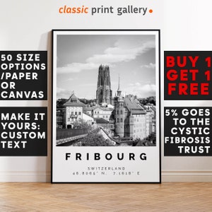 Fribourg Poster Black and White Print, Fribourg Wall Art, Fribourg Travel Poster, Fribourg Photo Print,Switzerland,6027