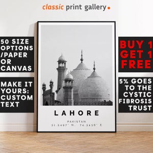 Lahore Poster Black and White Print, Lahore Wall Art, Lahore Travel Photo, Lahore Map, Pakistan Poster, Pakistan Print, 3764