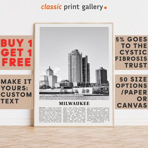 Milwaukee Print, Milwaukee Wall Art, Milwaukee Black and White Poster, Personalized Birthday Travel Gift Present USA, Wisconsin 11991a1
