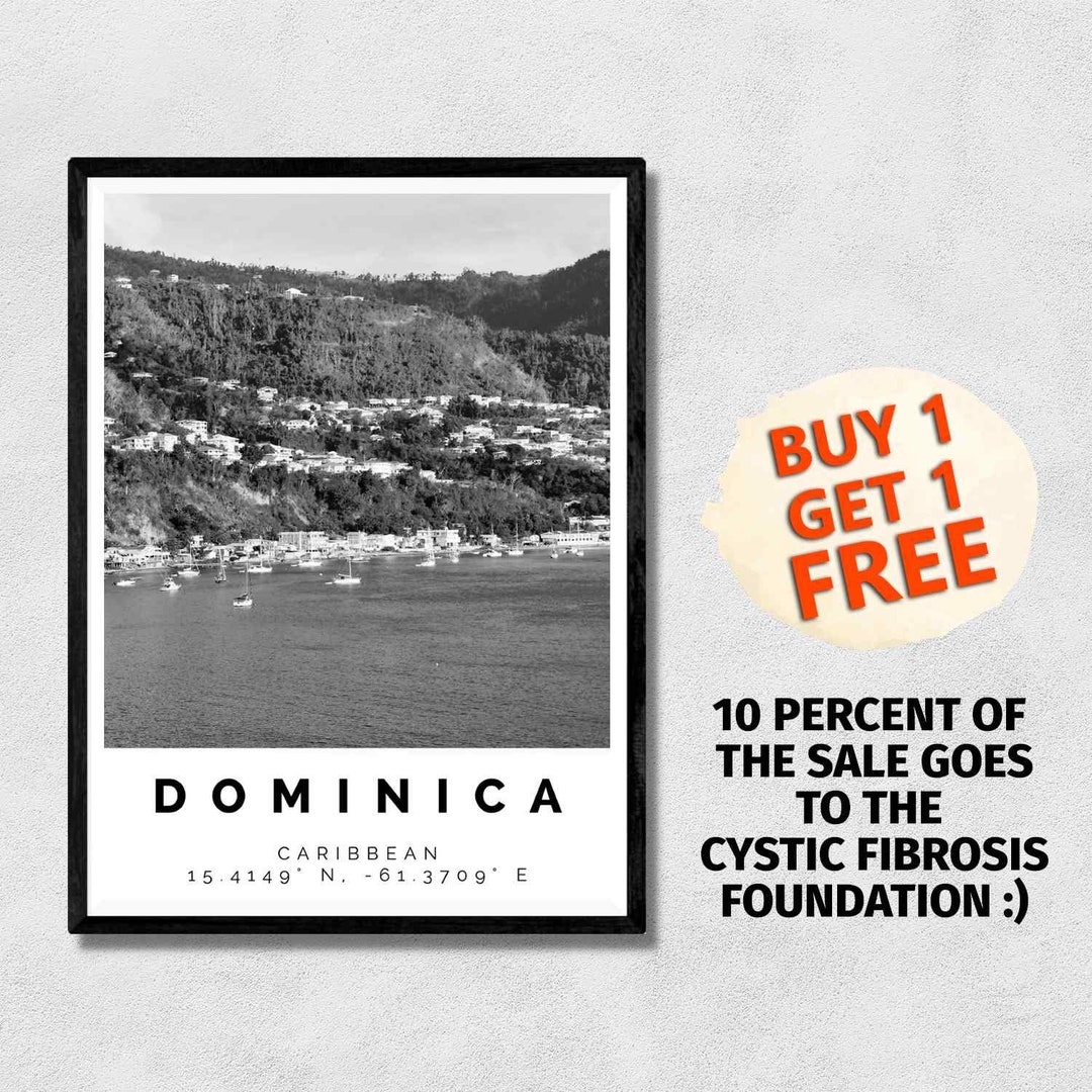 Dominica Poster Black and White Print Dominica Wall Art Etsy