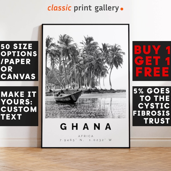Ghana Poster Black and White Print, Ghana Wall Art, Ghana Travel Poster, Ghana Photo Print, Africa,4697