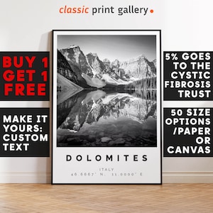Dolomites Print,Dolomites Wall Art,Dolomites Black and White Poster,Personalized Birthday Travel Gift Present Artwork Italy 12466a3