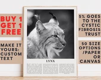 Lynx Print, Lynx Wall Art Poster, Black White Classroom Teacher Gift Present Kids Room Nursery Photography Artwork Biology Art 14717a