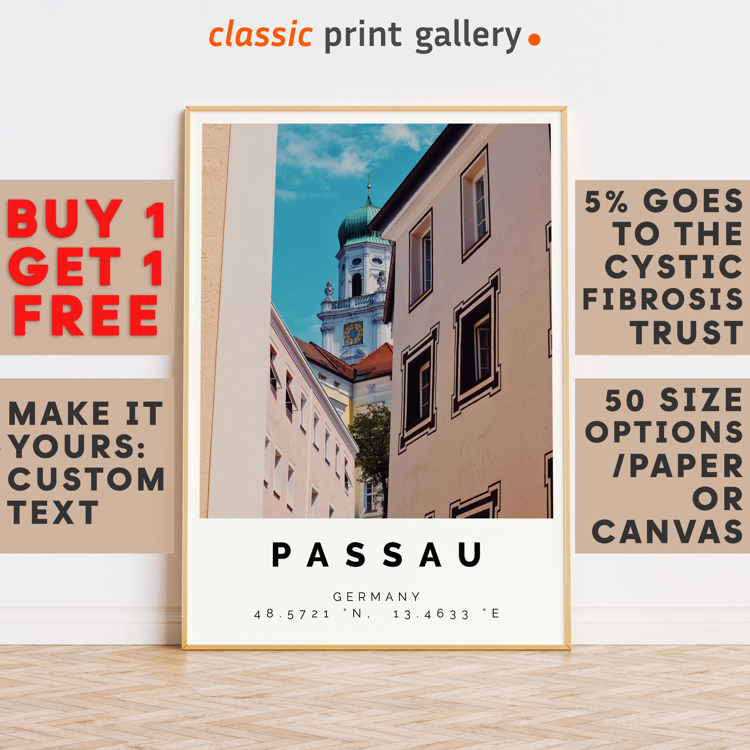 Passau Print,Passau Wall Art,Passau Colorful Poster,Personalized Birthday Travel Gift Present Photography Artwork Germany 14072