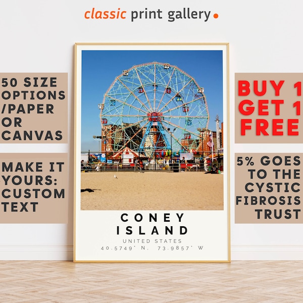 Coney Island Poster Colorful Print, Coney Island Wall Art, Coney Island Photo Decor,Gift Travel Print,New York,Office Wall Art,9844