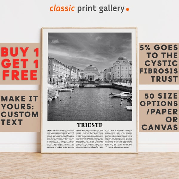 Trieste Print, Trieste Wall Art, Trieste Black and White Poster, Personalized Birthday Travel Gift Present Photography Italy 12323a