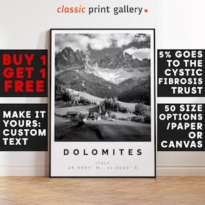 Dolomites Print,Dolomites Wall Art,Dolomites Black and White Poster,Personalized Birthday Travel Gift Present Artwork Italy 12466a5