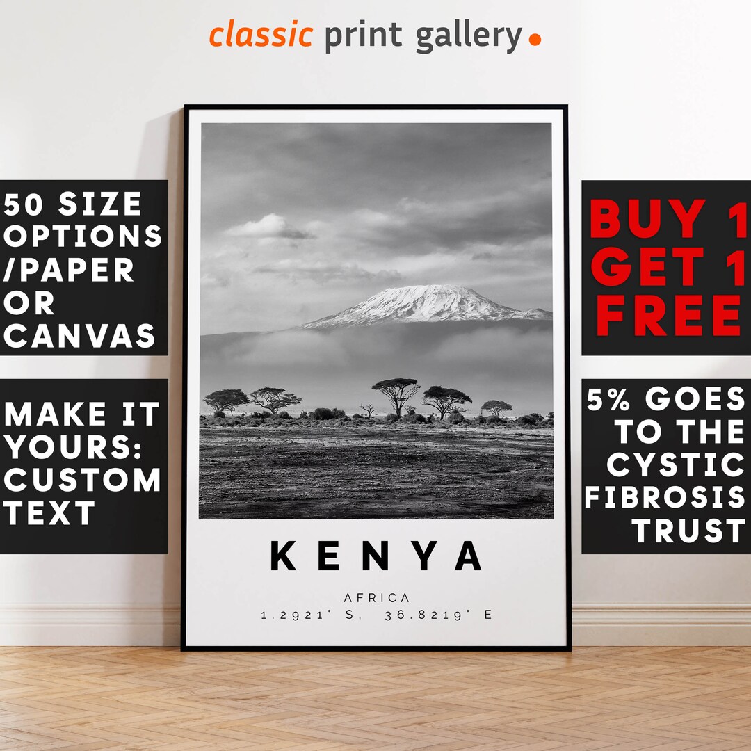 Kenya Poster Black and White Print Kenya Wall Art Kenya Etsy.de