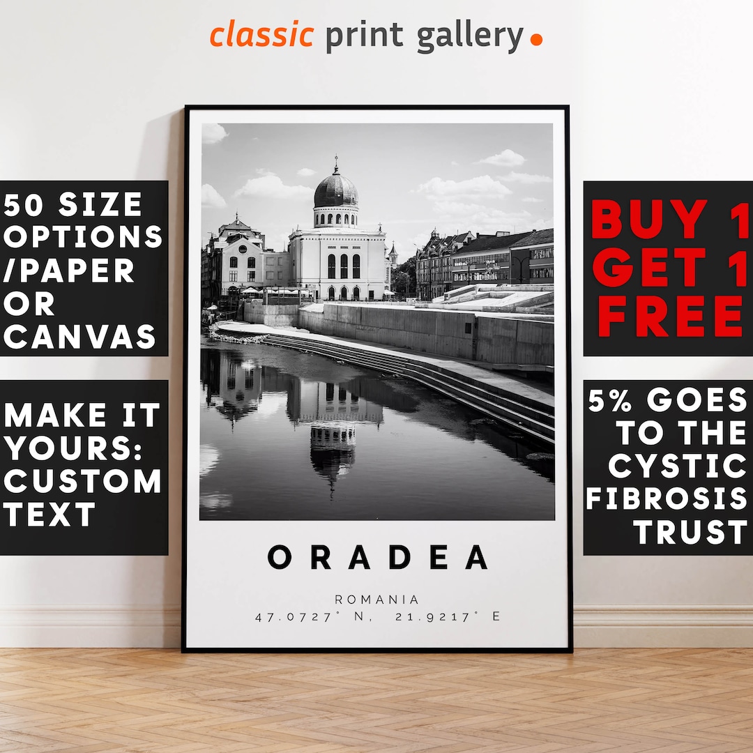 Oradea Poster Black and White Print, Oradea Wall Art, Oradea Travel