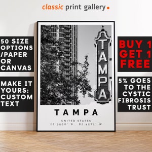 Tampa Poster Black and White Print, Tampa Wall Art, Tampa Travel Photo, Tampa Map, Florida Poster, Florida Print, 4063