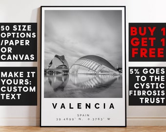 Valencia Print Black and White Photo, Valencia Wall Art, Valencia Travel Poster, Valencia Photo Print, Spain Wall Art, Spain Decor, 3943