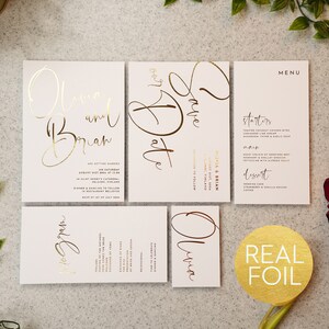 Modern Calligraphy Gold Foil Wedding Invite Wedding Invitation Set, Modern Calligraphy Wedding Invitation Suite W24 image 1