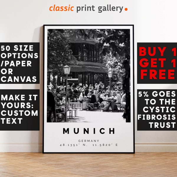 München Poster Schwarz-Weiß Druck, München Wandkunst, München Reiseposter, München Fotodruck, Deutschland, München, Bayern, Deutschland, 2932