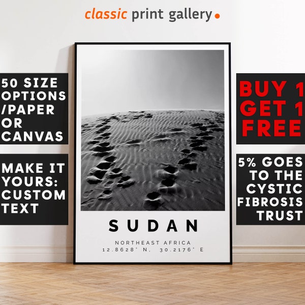 Sudan Poster Black and White Print, Sudan Wall Art, Sudan Travel Photo, Sudan Map, Africa Poster, Africa Print, 4104