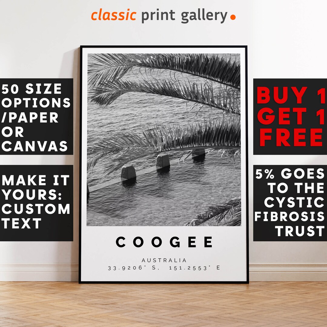 Coogee Poster Black and White Print, Coogee Wall Art, Coogee Travel