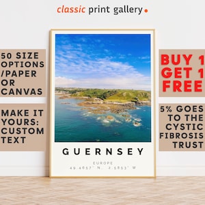 Guernsey Poster Colorful Print, Guernsey Wall Art, Guernsey Photo Decor, Guernsey Gift Travel Print,Gift For Him,9884
