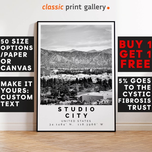 Studio City Poster Black and White Print, Studio City Wall Art, Studio City Travel Poster, Studio City Photo Print, California,USA,4825