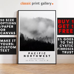 Pacific Northwest Poster Black and White Print, Pacific Northwest Wall Art, Pacific Northwest Travel Poster, 4460
