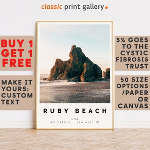 a poster with a picture of a rocky beach